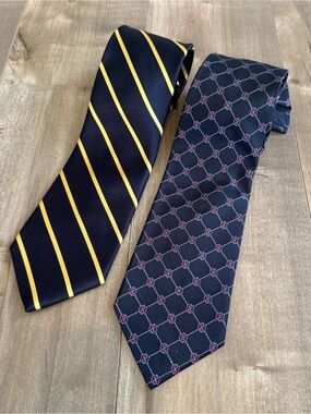 TWO Brooks Brothers 346 Ties Silk Navy Blue Stripe Pattern Stain Resistant